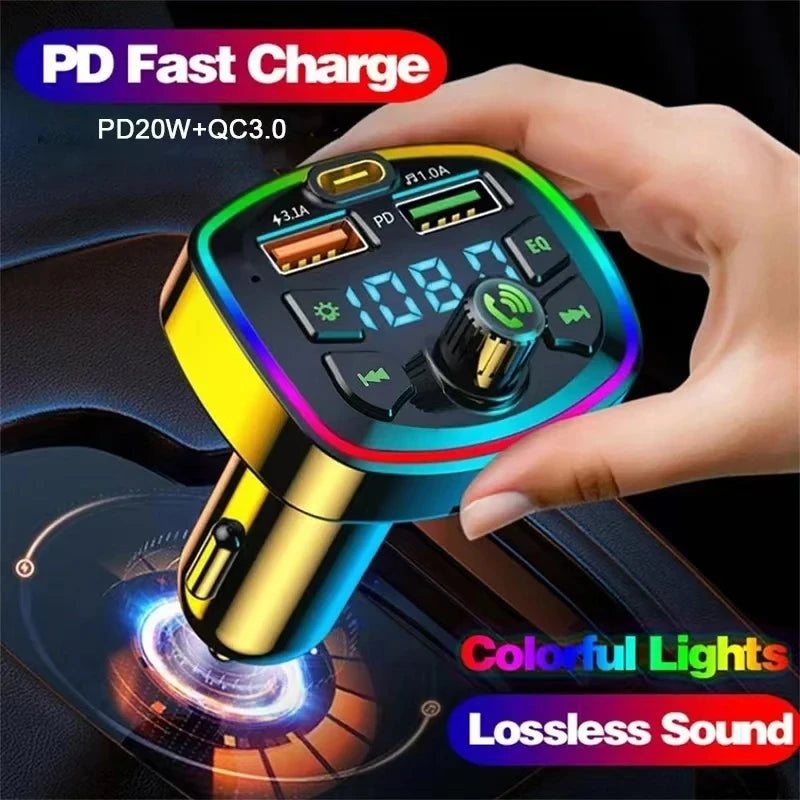 Car Charger FM Transmitter BT 5.0 Hands Free True 3.1A Dual USB Port PD Fast Charging MP3 Music TF Card U disk AUX Player