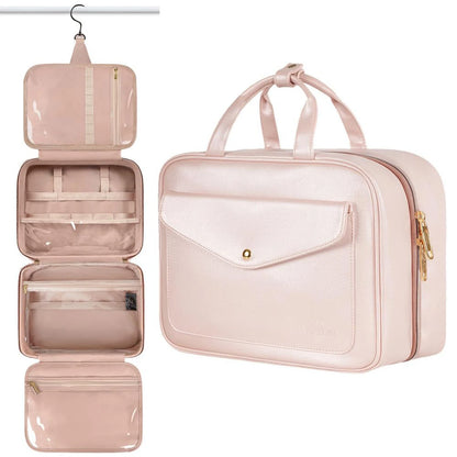Travel Toiletry Bag,Faux Leather Hanging Makeup Bag Snap Handle,Multiple Traveling Organizer Container for Toiletries Accessorie