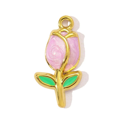 3pcs/Lot Sweet Gradient Enamel Rose Stainless Steel Diy Charm Women Rainbow Flower Waterdrop Necklace Pendant Love Heart Jewelry