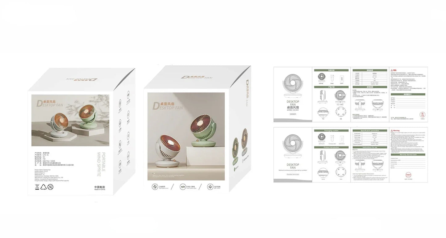 Desktop Rechargeable Fan Small Portable Air Conditioning Appliances Auto Rotation Ventilador 3-speed Wind Silent for Home Office