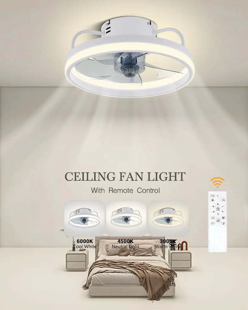 Smart Bedroom Ceiling Fans with Remote Control Low Profile 33CM 55W Dimmable LED Ceiling Fan with Lights  6 Wind Speeds Timing