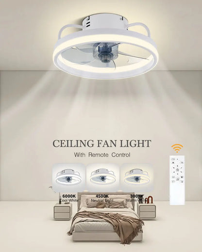 Smart Bedroom Ceiling Fans with Remote Control Low Profile 33CM 55W Dimmable LED Ceiling Fan with Lights  6 Wind Speeds Timing