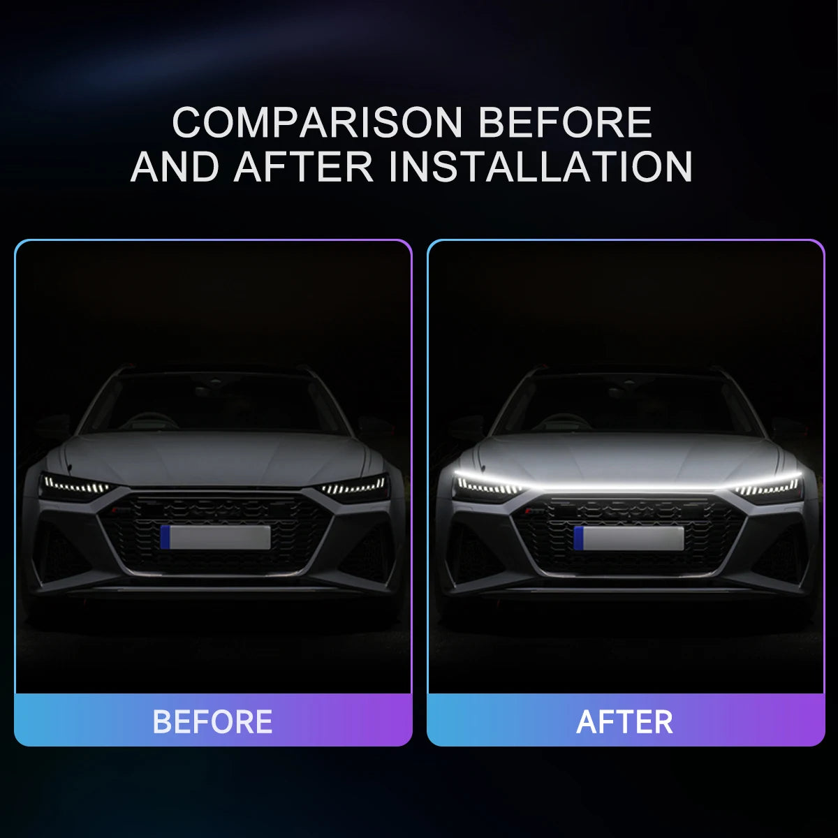 LED Car Hood Decorative Light Strip Start Scan Dynamic Ambient Light Car Daytime Running Light DRL With Turn Signal Lamp 12V