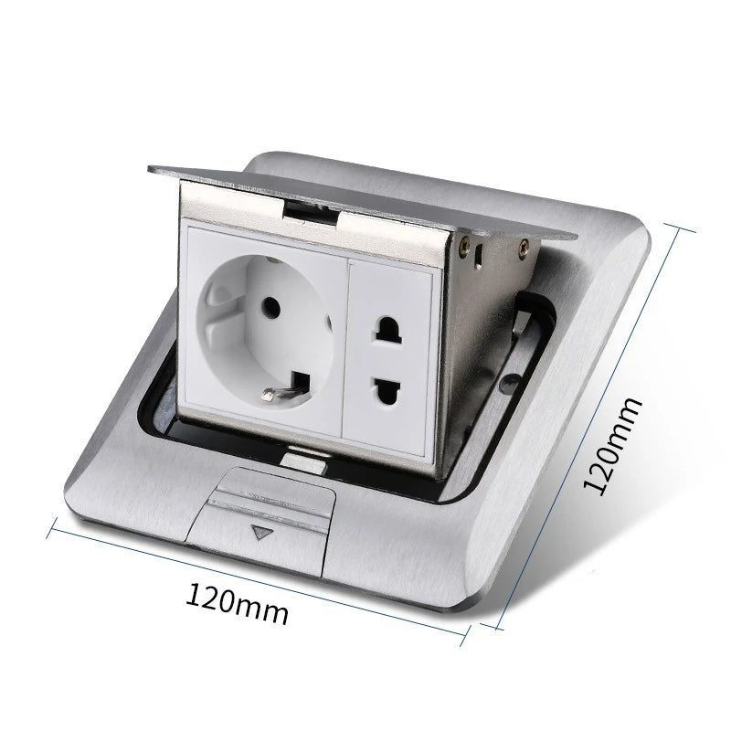 European standard hidden pop-up computer floor socket 120*120mm Gold Stainless Steel Kitchen Bedroom waterproof USB outlet plug