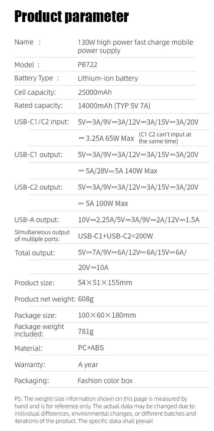 200W PD3.1 Power Bank 25000mAh with TFT Color Screen, 100W Fast Charging for Laptop and Phone, Portable Power Bank