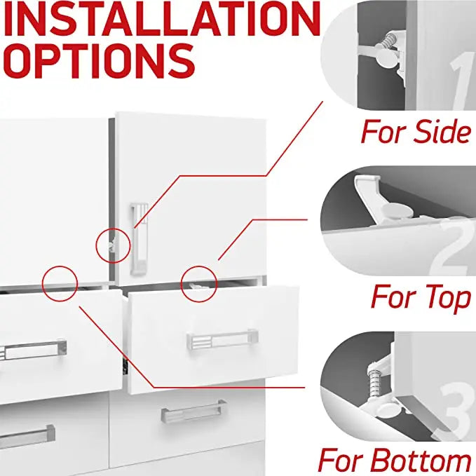 10pcs Baby Cabinet Locks Invisible Closet and drawer Lock Child Security Protector No Drilling Installation White