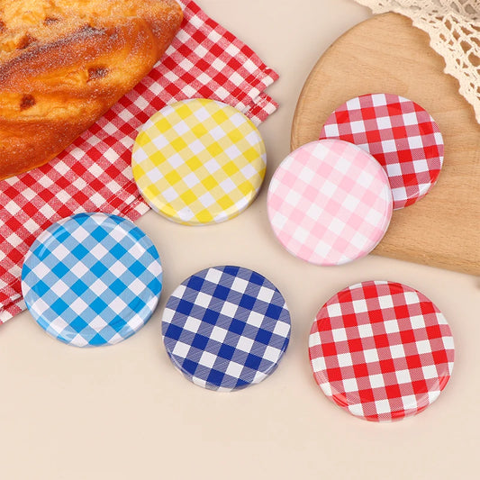 10 Pcs Colorful Lattice Jam Jars Lids Wide Mouth Screw Lids Storage Caps For Jars Glass Round Storage Cover