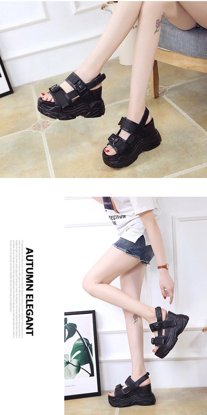 Platform Sandals Women 12cm 2025 High Heels Sexy Open-toed Sandals Wedge Increased Shoes Ladies Beach Summer Sandalia Casual
