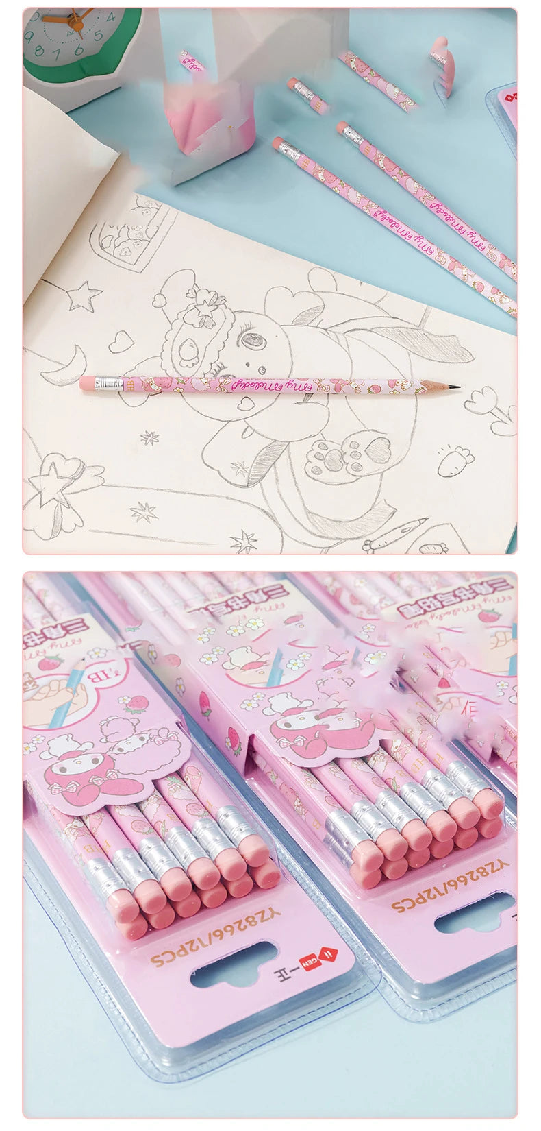 12pcs/set Sanrio Series Melody Triangle Writing Pencil Set Cute Student Pencil Creative Writing Pencil School Student Stationery