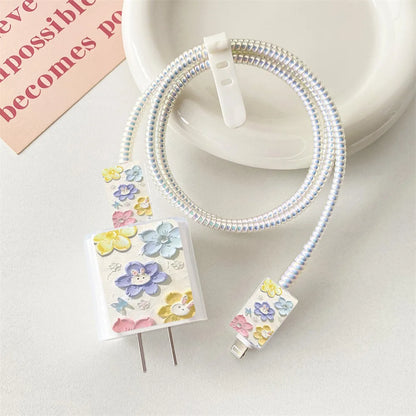 Cute Smile Case For Apple iphone 18W 20W US Charging Head Protective Sleeve Fast Charging Shell Soft Wire Cable Cord Organizers