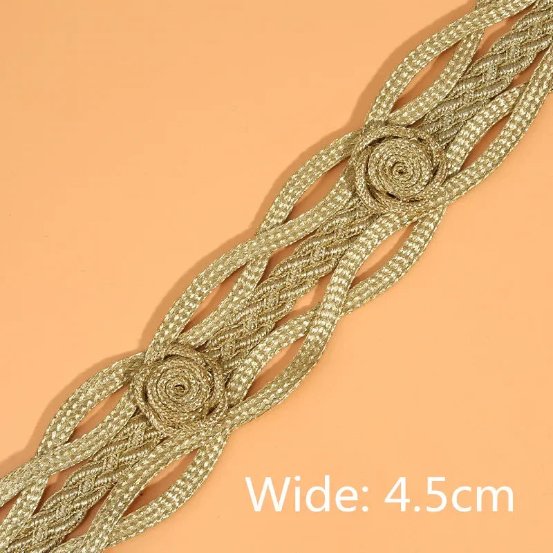 1 Yards Floral Embroidered Lace Ribbon DIY Apparel Sewing Fabric Gold Handmade Crafts Materials