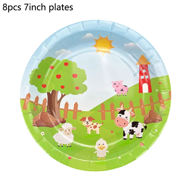 Farm Animals Disposable Tableware Paper Plates Cups Napkins Kids Farm Theme Birthday Party Decoration Supplies