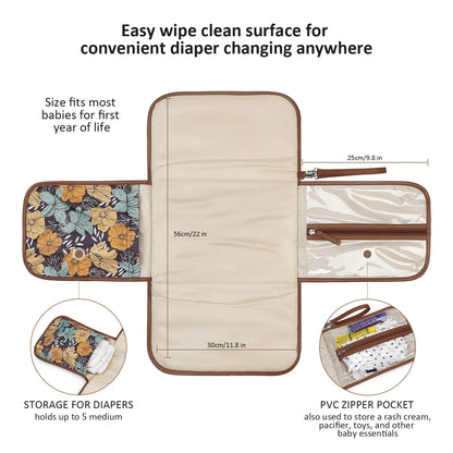 New Portable Diaper Changing Pad, Portable Changing pad for Newborn Girl & boy - Baby Changing Pad with Smart Wipes Pocket