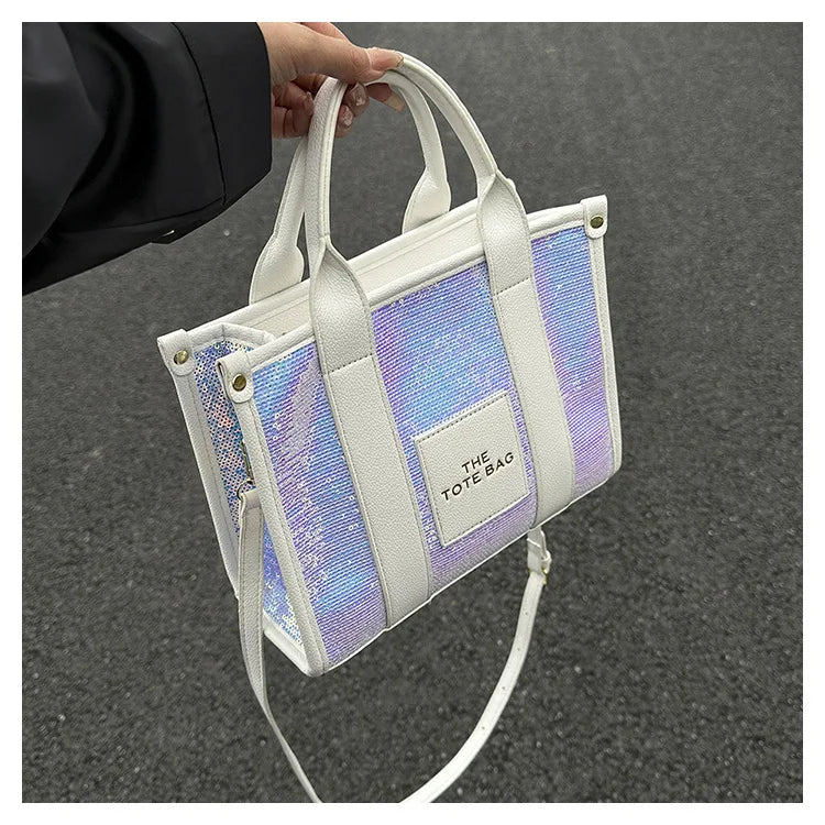 Women's Tote Bag Sequin Shoulder Bag PU Leather Large Capacity Luxury Designer The Tote Bag For Women Crossbody Bags 2024 New