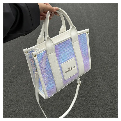 Women's Tote Bag Sequin Shoulder Bag PU Leather Large Capacity Luxury Designer The Tote Bag For Women Crossbody Bags 2024 New
