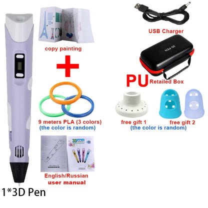 3D Pen 3d Printing Pen DIY Drawing Pens PLA Filament With USB PU Travel Case Birthday Christmas Gift For Kids Children