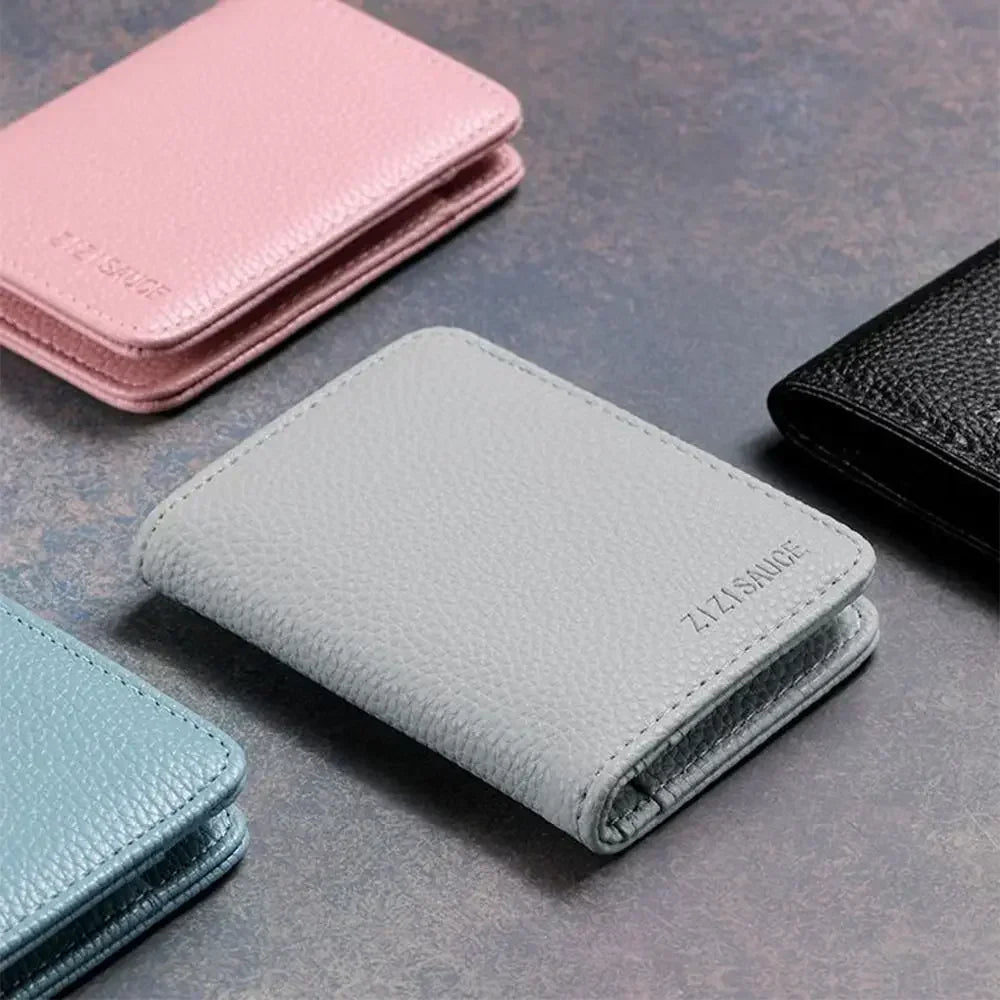 Multi-card Slot Solid Color Portable Leather Card Case Universal Bank Card Credit Card ID Bus Card Holder Travel Card Organizer