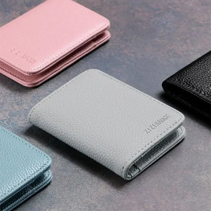 Multi-card Slot Solid Color Portable Leather Card Case Universal Bank Card Credit Card ID Bus Card Holder Travel Card Organizer