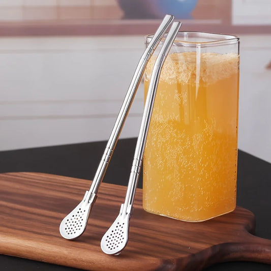 Straw Spoon Multi-purpose Stainless Steel Straw Spoon Juice Milk Tea Spoon Cute Creative Coffee Stirring Spoon