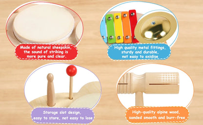 Wooden Music Toys For Babies Children's Multifunctional Music Knocking Table Early Education Kids Drum Set Music Toy Baby Gift