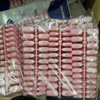 120Pcs Medium Long Square Acrylic French Fake Nails Full Cover Wearable French Press on Nails for Women Mixed Size False Nails
