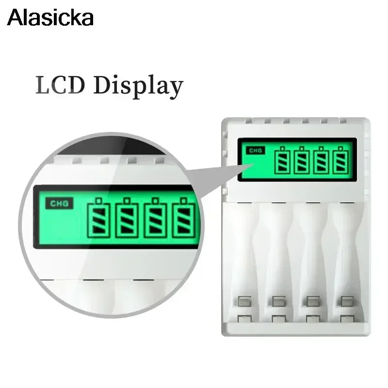Battery Charger 4-slot Charger for Charging 1-4 Batteries Smart Charger with LCD for AA/AAA NiCd NiMh Rechargeable Batteries