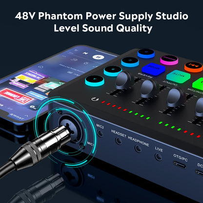F11 Live Sound Card Streaming 5-Channel Mixer Sound Card Audio Mixer Professional Studio for Game Voice Podcast Live Streaming
