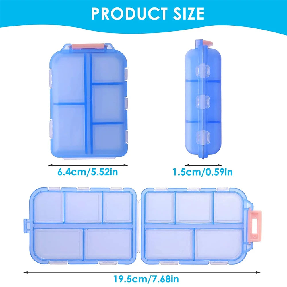 1Pcs Travel Pill Organizer, 10 Grid Compartments Pocket Pharmacy, Portable Mini Daily Weekly 7 Day Medication Organizer
