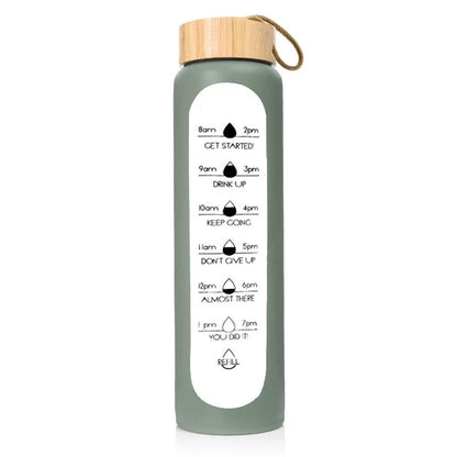 1000ML Glass Water Bottles With Straw, Glass Bottle With Silicone Sleeve And Time Marker, For Gym Home Office