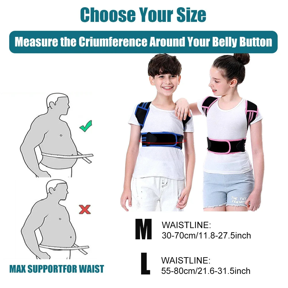1PCS Posture Corrector for Kids & Teens - Adjustable Back Brace, Humpback Support, Soft Shoulder Pads, Spine Straightener