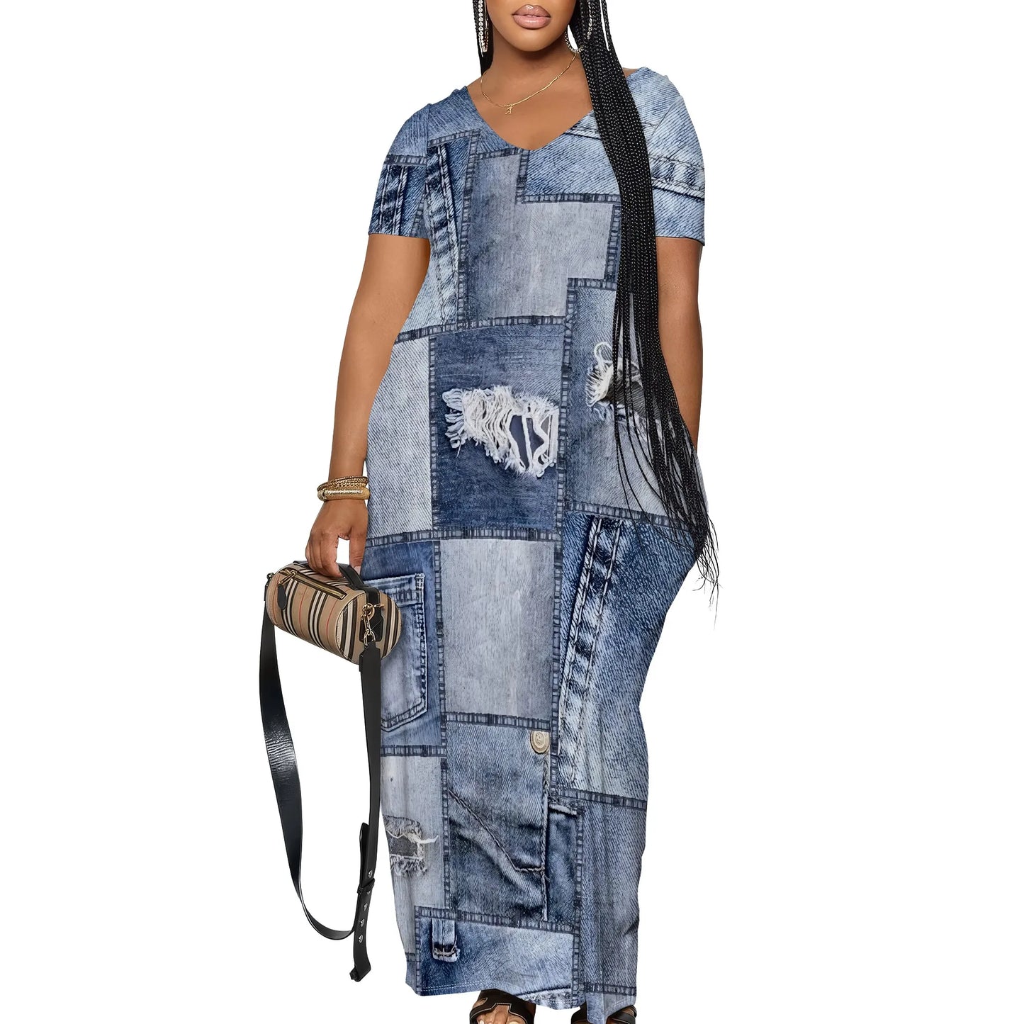 Women's Casual Maxi Dresses Summer Suspender Beach Dress Sundress with Pockets