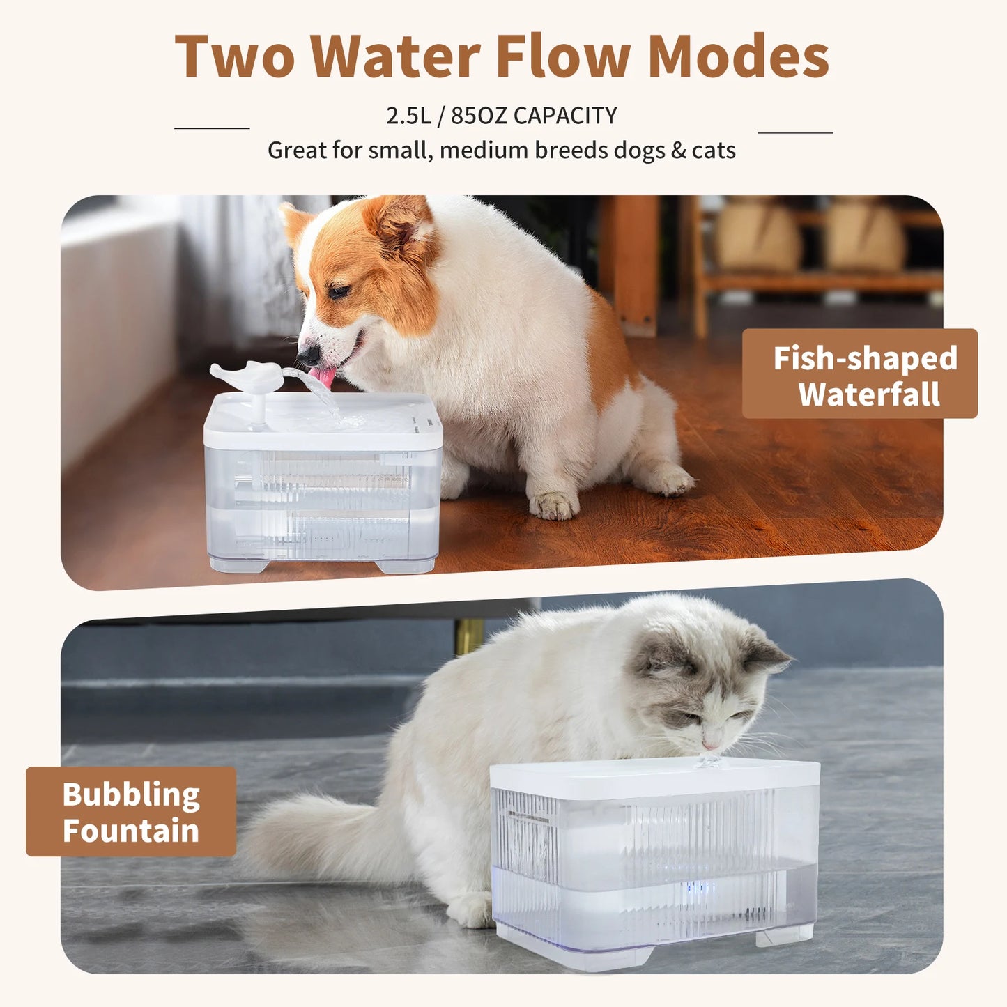 Cat&Dog Water Fountain Auto Filter Transparent Drinker USB Electric Mute Recirculate Filtering Large Capacity Water Dispenser