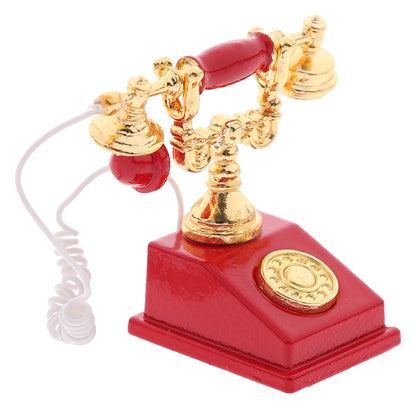 1Pc 1:12 Dollhouse Miniature Phone Model Retro Rotary Telephone for Doll Decor
