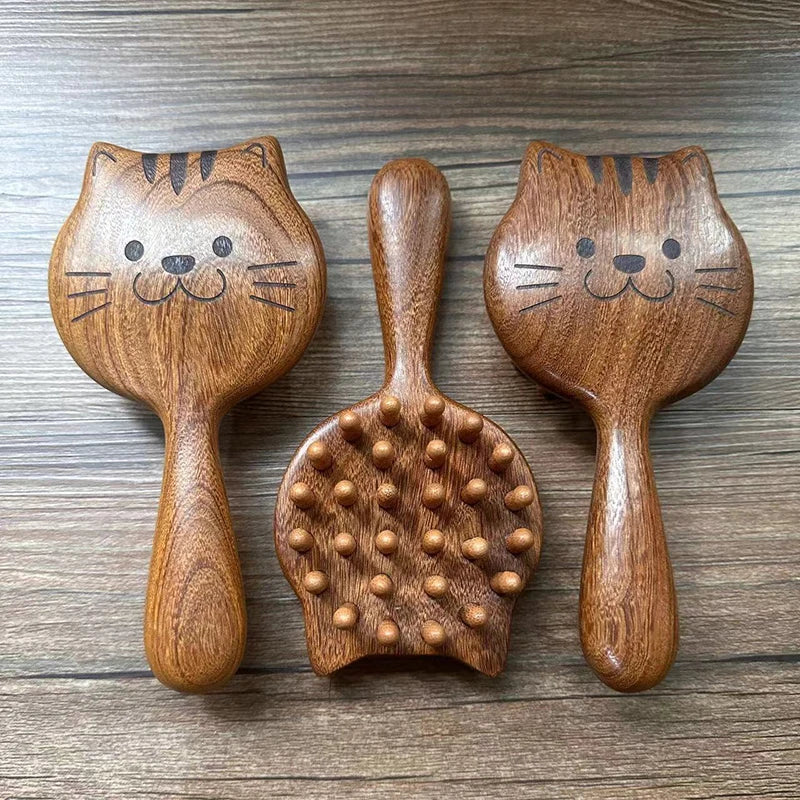 Sandalwood Cartoon Scalp Massage Comb Meridian Comb Toothed Head Hair Comb Body Beautify Massage Guasha Scraping Care