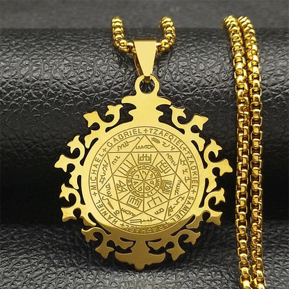 Seven Archangels Amulet Stainless Steel Necklaces Men Seal of Salomon Talisman Christian Protection Jewelry collar hombre N1162