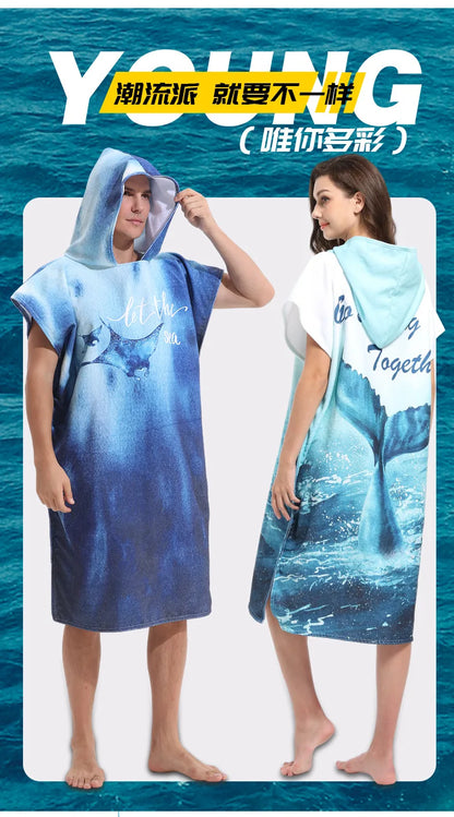 Beach Towel with Hood for Men and Women Hooded Towels Bath Robe for adult Quick Dry Lightweight Soft Microfiber Poncho Swim Robe
