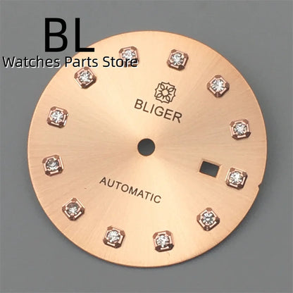 BLIGER 24.5mm Watch Dial Hand Set Sunburst Gray Rose White Mother Pearl Dial Roman Diamond Index Fit NH05 Movement Women Watches