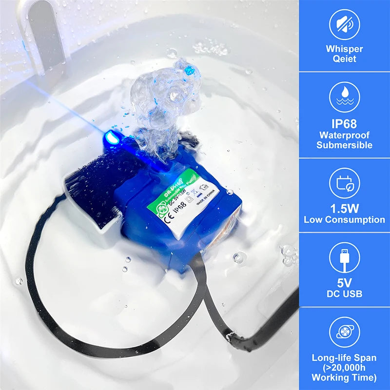 Pet USB Water Pump LED Light Pet Cat Water Fountain Motor Accessories Replacement for Cat Flowers Drinking Bowl Water Dispenser
