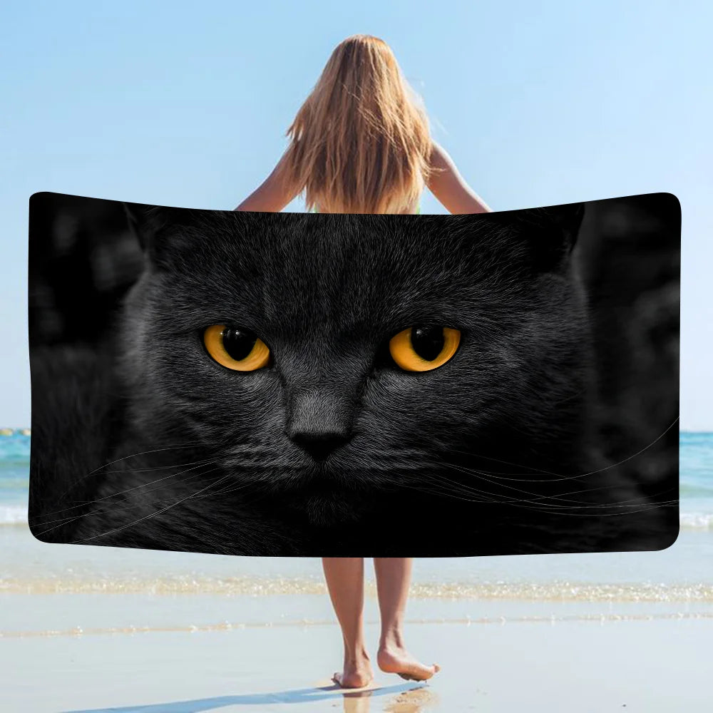 Black Cat Cartoon Beach Towel Cute Kawaii Room Decor Bath Girls Children Hand Towels For Bathroom Shower