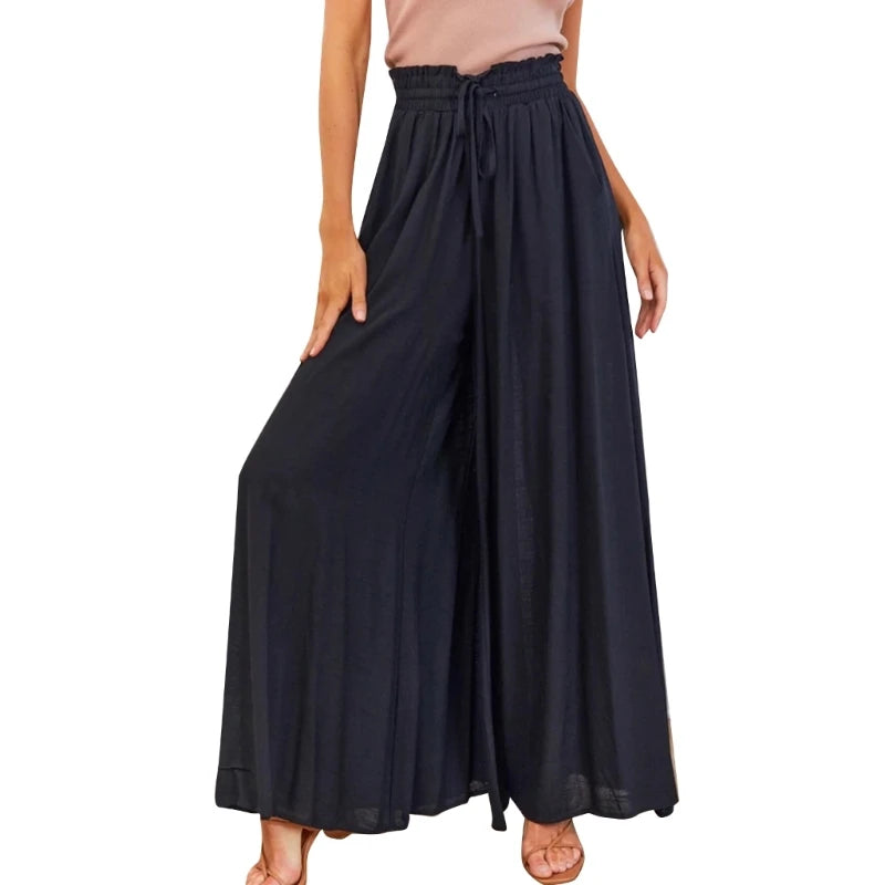 Women's Palazzo Pants Elastic High Waist Flowy Loose Wide Leg Pants Trousers Dropship