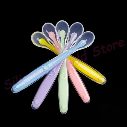 Silicone World Baby Complementary Food Silicone Spoon Training Spoon Soft Spoon Children's Feeding Tableware With Storage Box