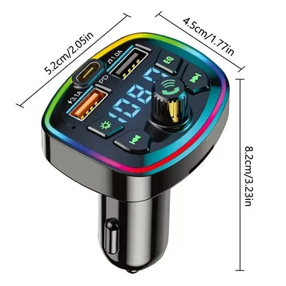 Car Charger FM Transmitter BT 5.0 Hands Free True 3.1A Dual USB Port PD Fast Charging MP3 Music TF Card U disk AUX Player