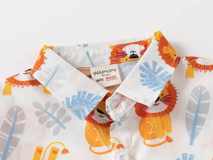 Fashion Baby Shirts 6 to 12 18 24 Months Toddler Boys Shirts Cotton Cars Lion Print Shirt for Boy Blue White Yellow Kids Clothes