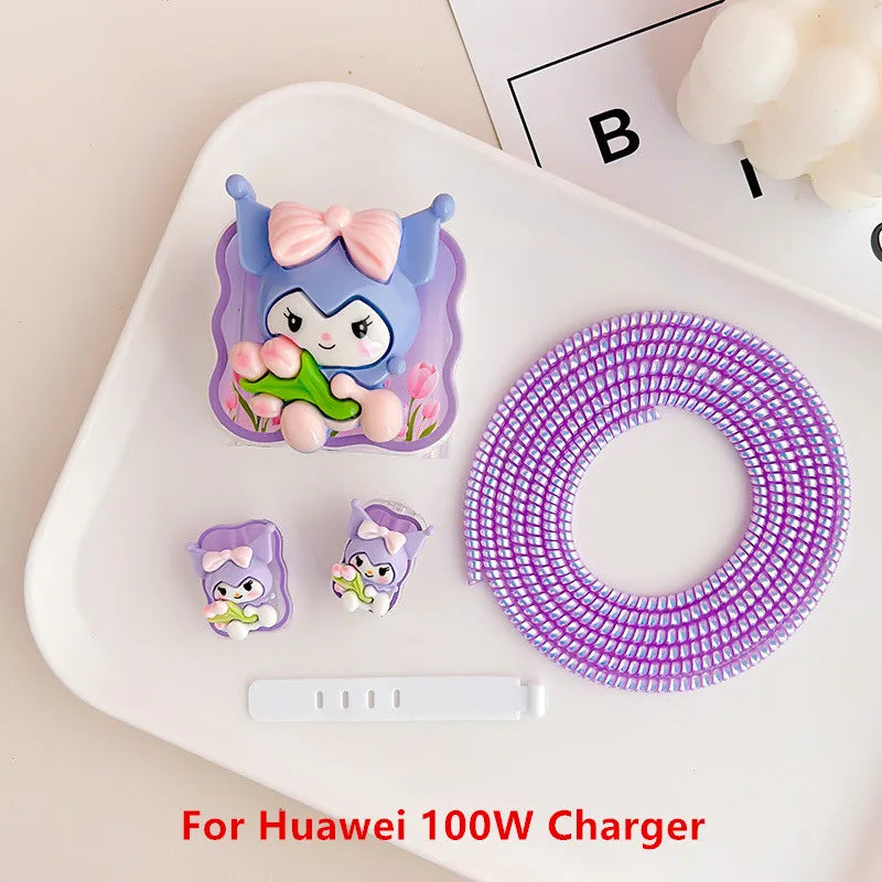 Joytop Sanrio 5Pcs Set Cable Protector for Huawei 35W/40W/66W/88W/100W Fast Charger Case Phone Wire Cord Organizers Winder