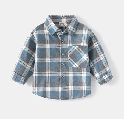 New Children's Clothes 2025 Kids Shirts With Collar Boys' Cotton Long Sleeved Baby Clothing Casual Top Plaid Blouse for Boy 2-7Y