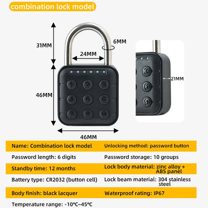 Smart Biometric Fingerprint Pad Lock Keyless Anti Theft Padlock IP67 Waterproof Home Travel Security Electronic Password Lock