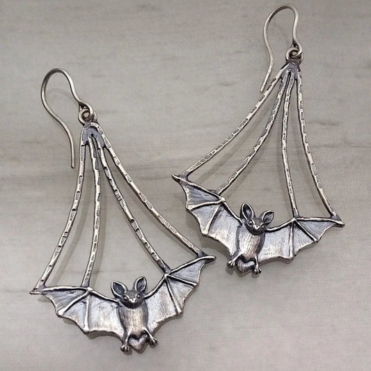 Vintage Metal Artisan Carved Bat Earrings Women's Simple Hip Hop Hook Drop Earrings