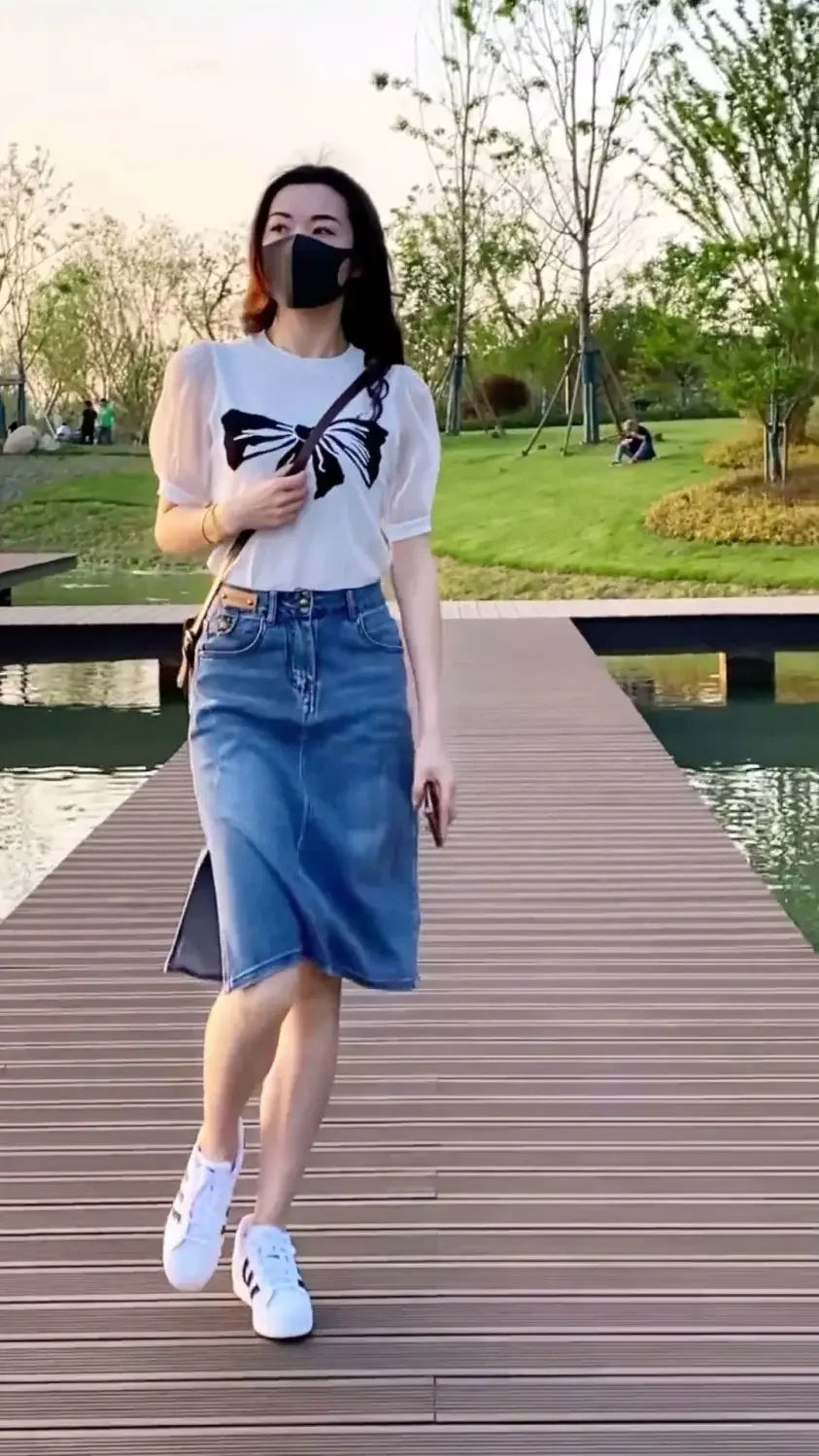 Skirts for Women To Knees Length Womens Skirt Jeans Denim Pencil Clothing with Slit Y2k Trend High Quality Summer 2024 Fashion V