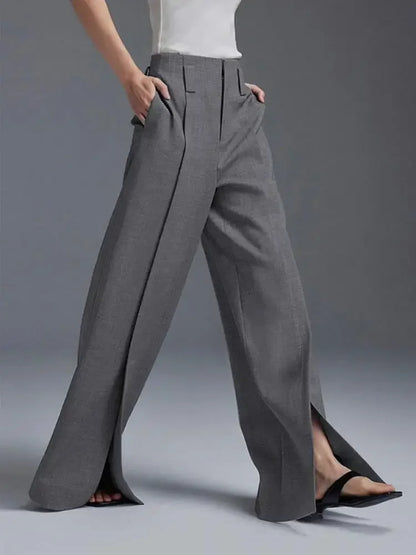 Office Lady Formal Commuter Pants  New Spring Autumn Split-front Pleated High-Waisted Wide Leg Trousers For Women