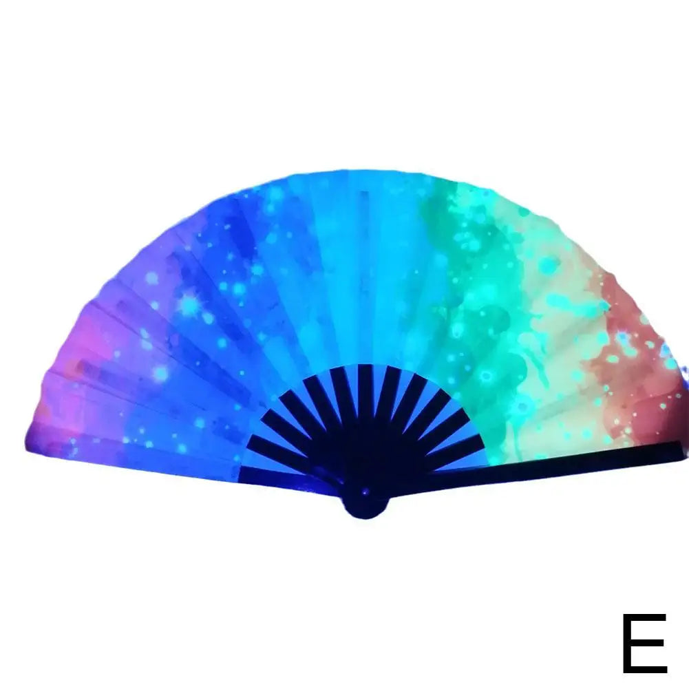 33cm Large Folding Hand Rave Fan Chinease/Japanese Gifts Fan Dance Music Colorful Fan Festival Fan Gradient Reflective Fold